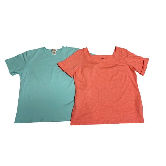 Talbots Womens XL Cotton T-Shirts Lot Of 2 Light Blue & Peach Short Sleeve - Picture 1 of 7